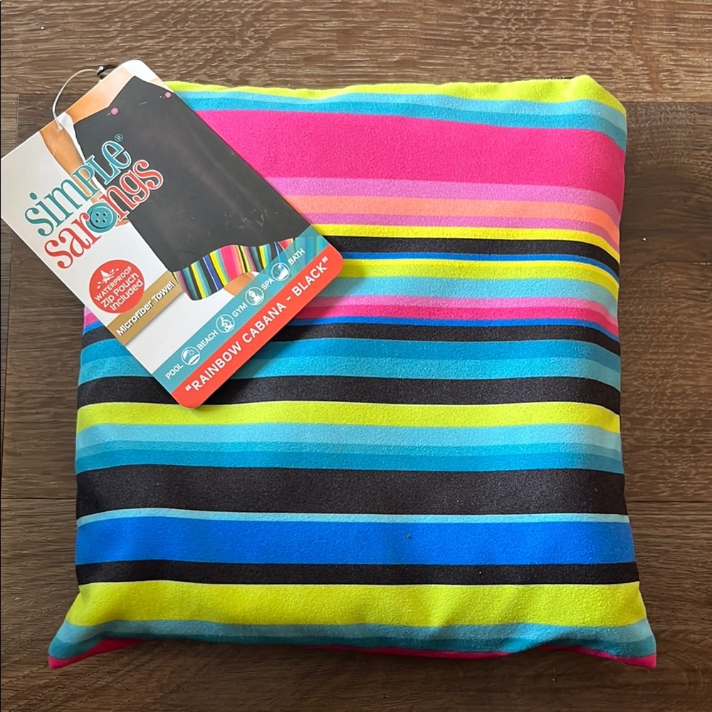 Simple Sarongs Rainbow Cabana Black Striped Sarong. NWT